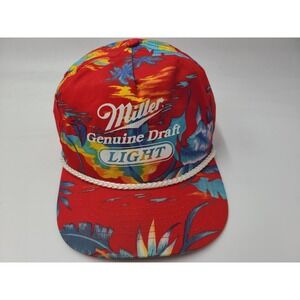 Vintage Miller Genuine Draft Light Floral All Over Print Rope Snapback Hat Cap
